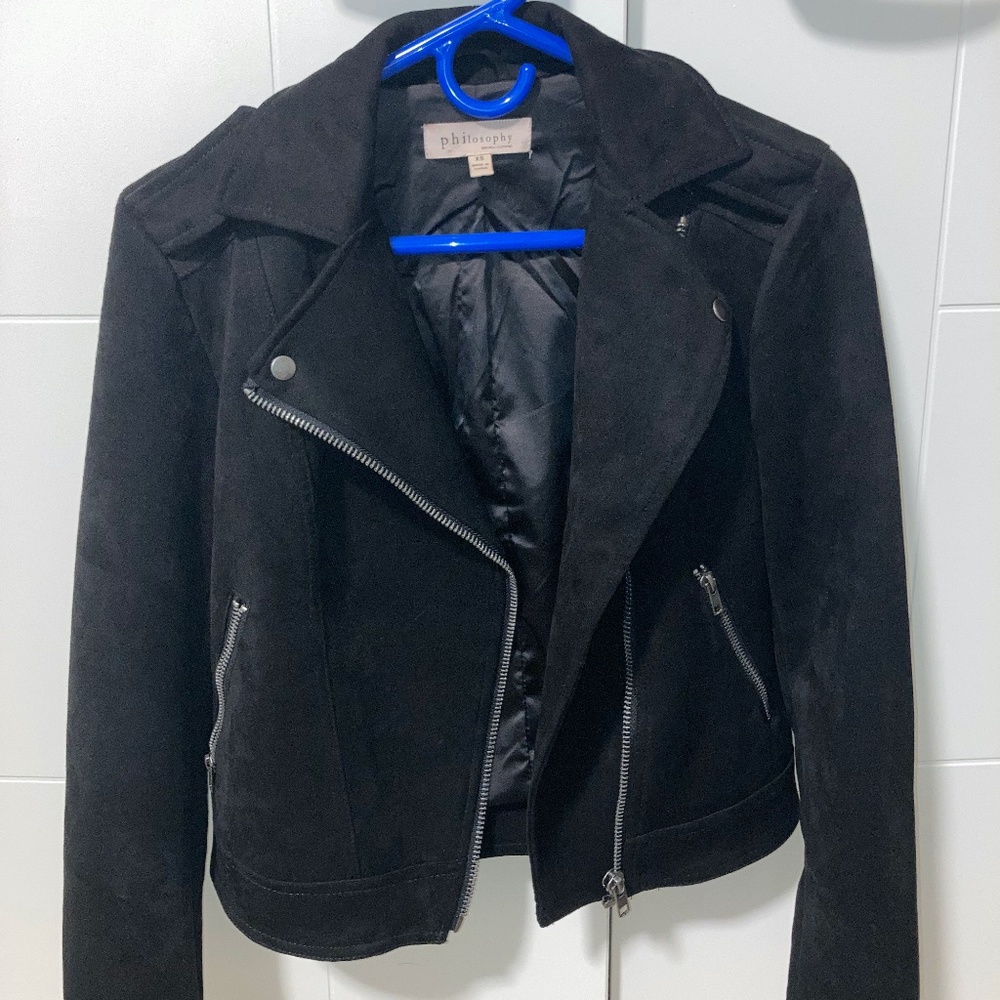 Faux Leather Jacket- black suede with zippers